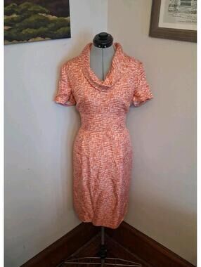 1960s Style Banana Republic Silk Dress, Orange Abstract Size Large Retro Lined